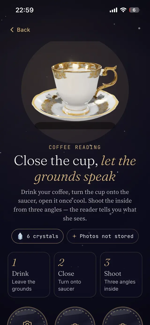 Celestine app screen: coffee