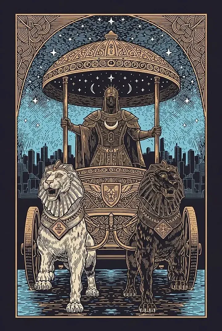 The Chariot — engraved tarot card