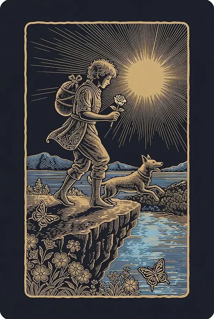 The Fool, engraved tarot card