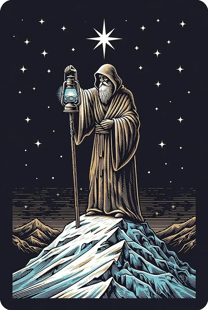 The Hermit — engraved tarot card