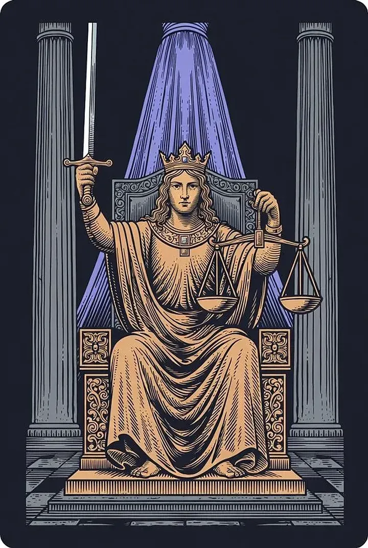 Justice — engraved tarot card