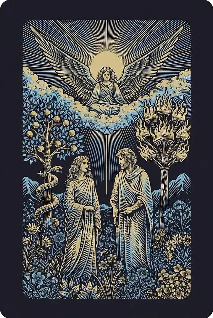 The Lovers — engraved tarot card