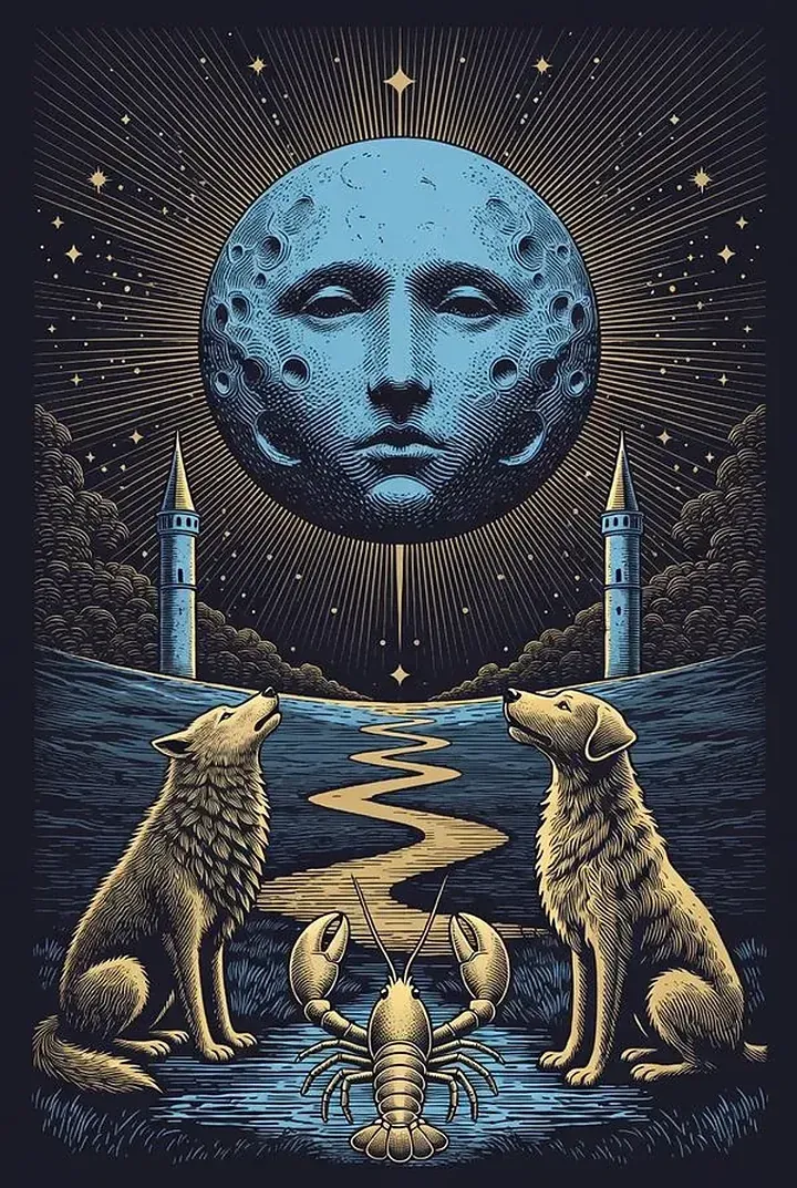 The Moon, engraved tarot card