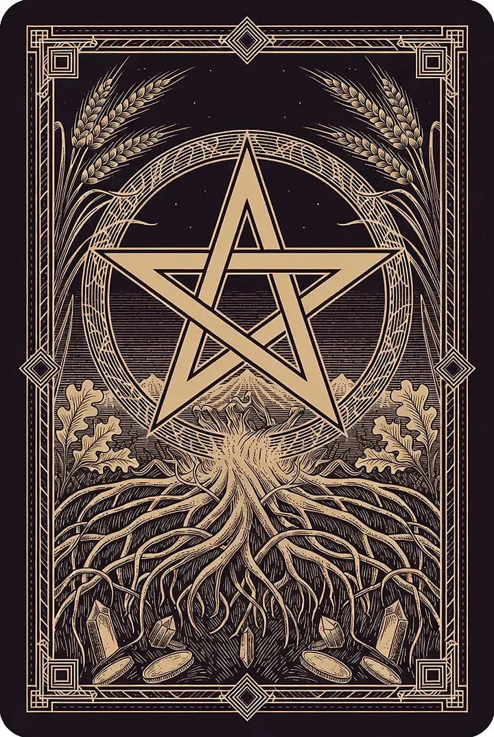 Five of Pentacles — engraved tarot card