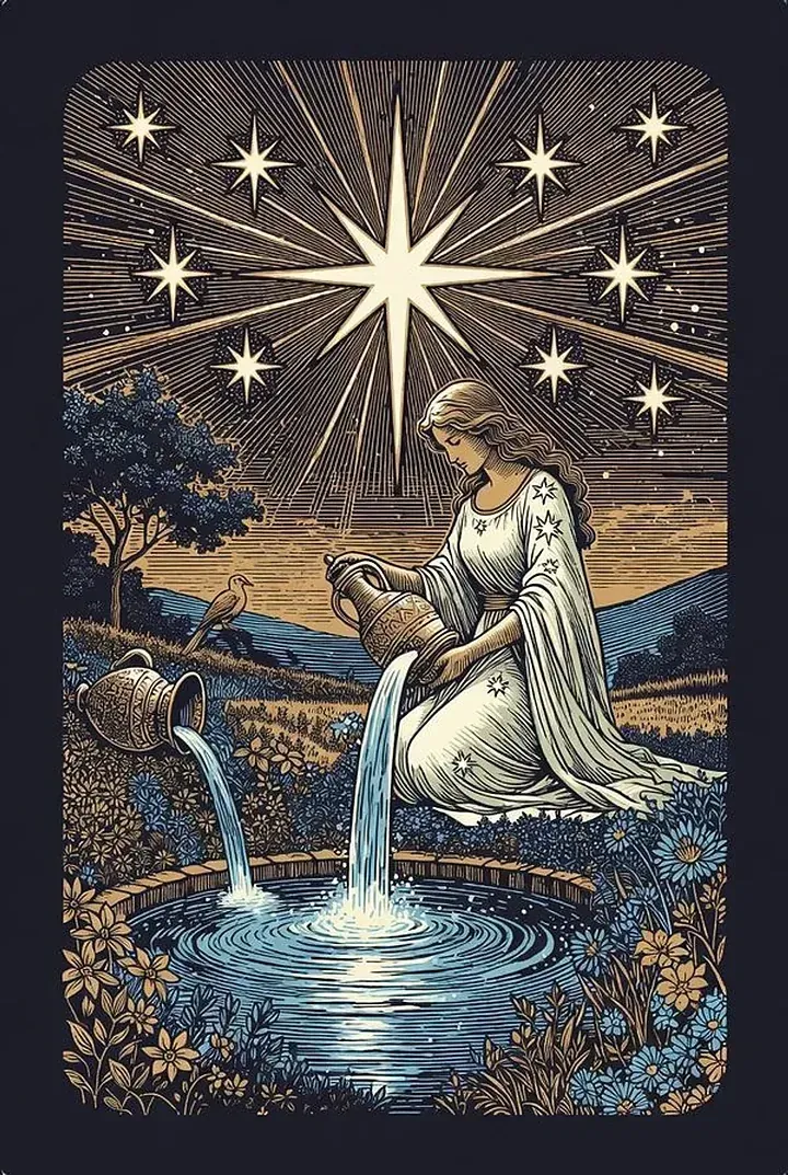 The Star, engraved tarot card