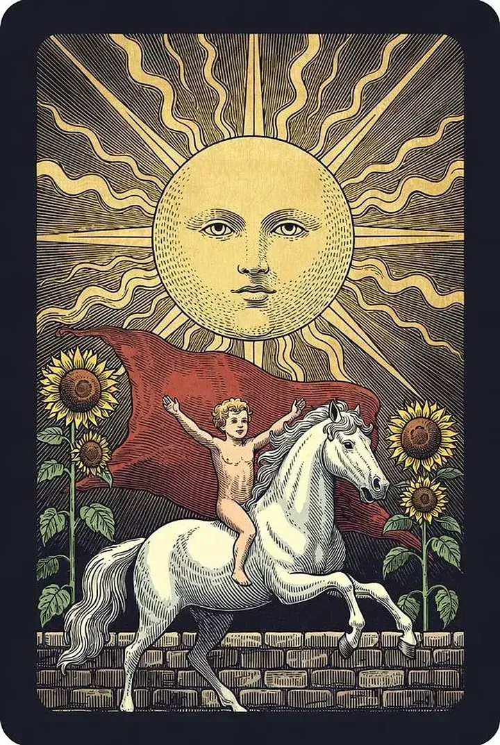 The Sun — engraved tarot card