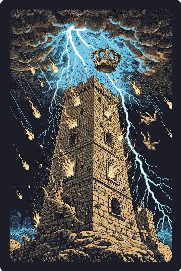 The Tower — engraved tarot card